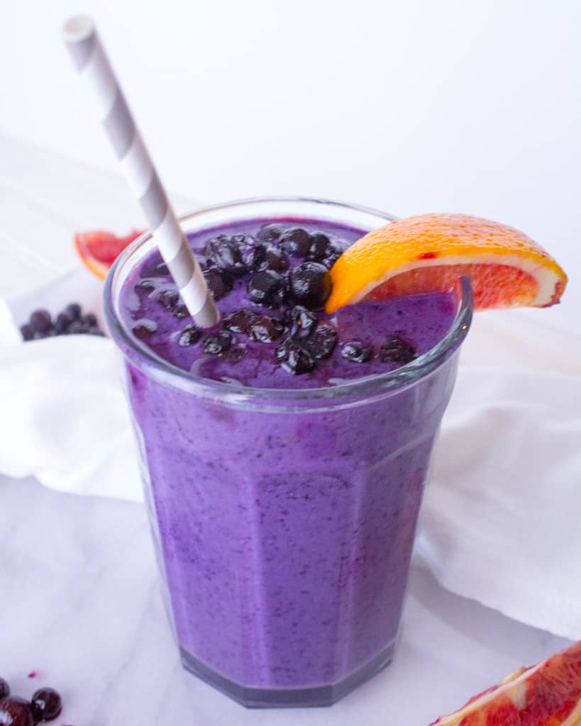 Wild Blueberry + Blood Orange Smoothie with Ginger. Healthy vegan smoothie recipe from The Grateful Grazer.