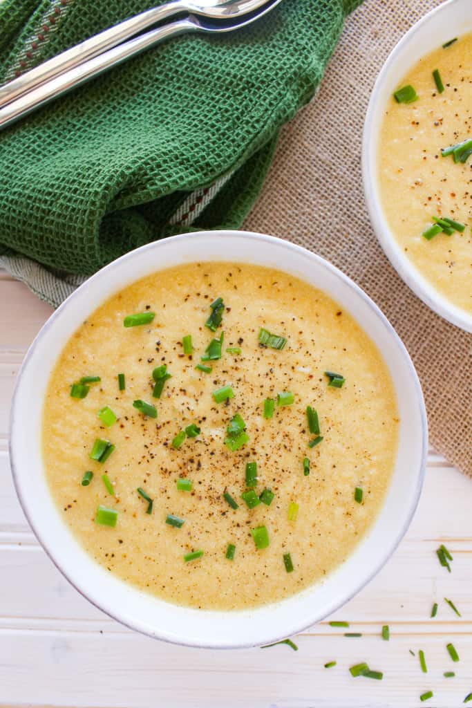 High Protein Potato Leek Soup vegan St Patrick's Day recipe from The Grateful Grazer.