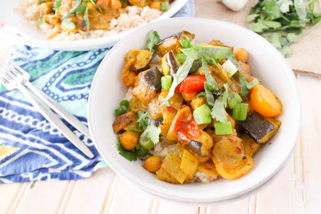 Homemade Roasted Eggplant Coconut Curry is simpler than you might think! This delicious recipe is dairy-free, vegan, and completely plant-based and healthy. 
