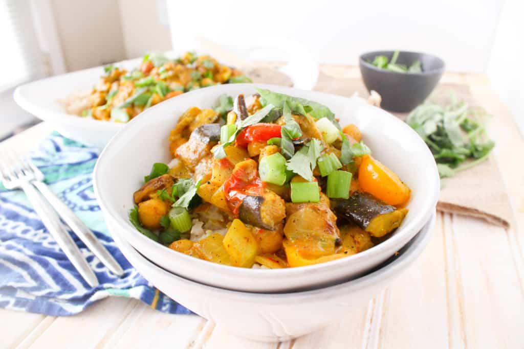 Homemade Roasted Eggplant Coconut Curry is simpler than you might think! This delicious recipe is dairy-free, vegan, and completely plant-based and healthy. 