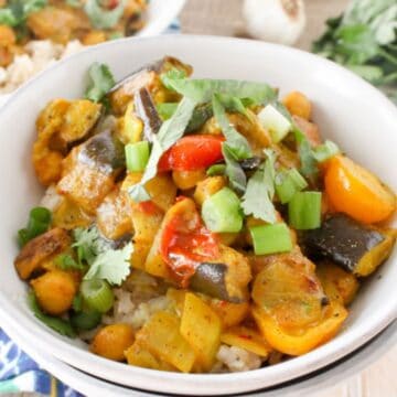 Eggplant coconut curry with chickpeas.