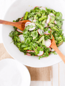 Celebrate spring with a light and refreshing springtime asparagus salad with lemon hemp seed dressing. Plant-based seasonal recipe for spring.