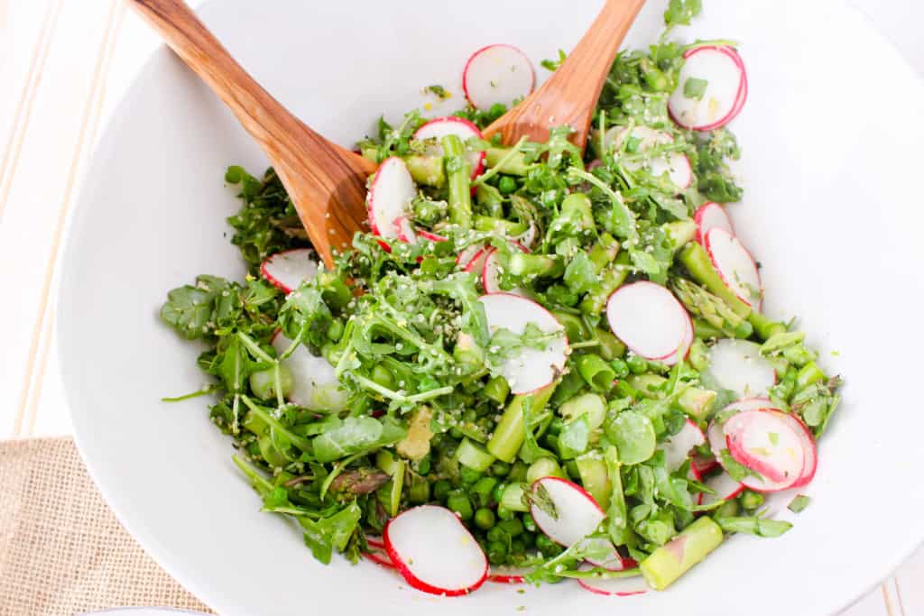 Seasonal Springtime Asparagus Salad with Lemon Hemp Vinaigrette (vegan) from The Grateful Grazer.