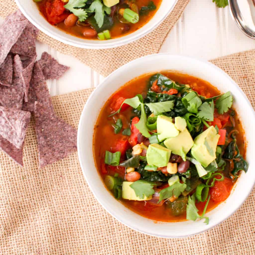 Taco soup is a simple healthy, plant-based recipe that can be made ahead of time and frozen for later. Stay healthy by batch cooking nutritious meals!