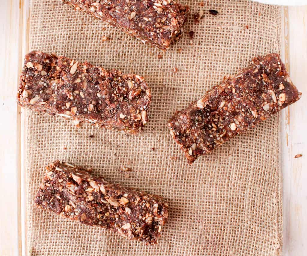 No-Bake Chocolate Nut and Seed Energy Bars (vegan) from The Grateful Grazer.