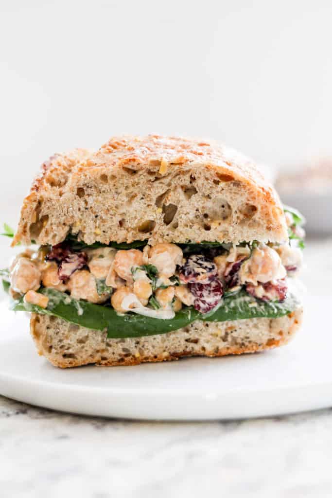 How to make vegan cranberry chickpea salad sandwiches. 