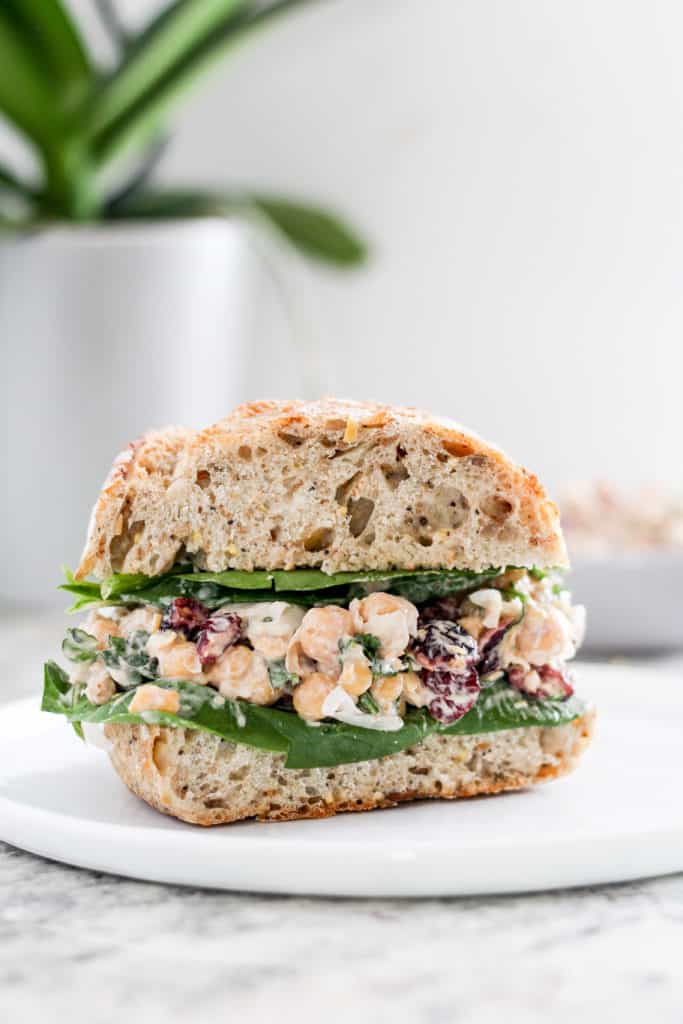 How to make vegan cranberry chickpea salad sandwiches. 