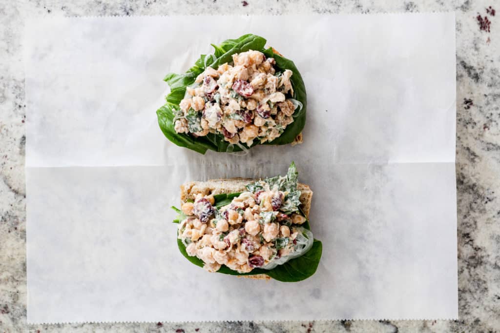 How to make vegan cranberry chickpea salad sandwiches. 