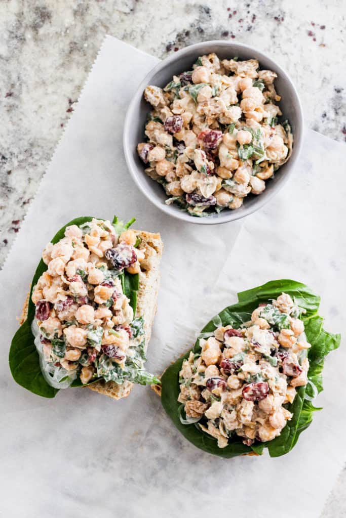 How to make vegan cranberry chickpea salad sandwiches. 