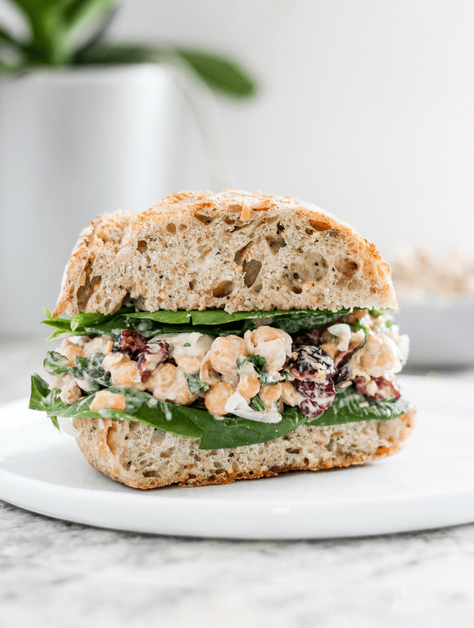 How to make vegan cranberry chickpea salad sandwiches. 
