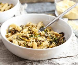 This healthy, delicious, easy brussels sprout pasta recipe from Alex Caspero's Fresh Italian Cooking proves you can stay slim while eating pasta. Vegan!