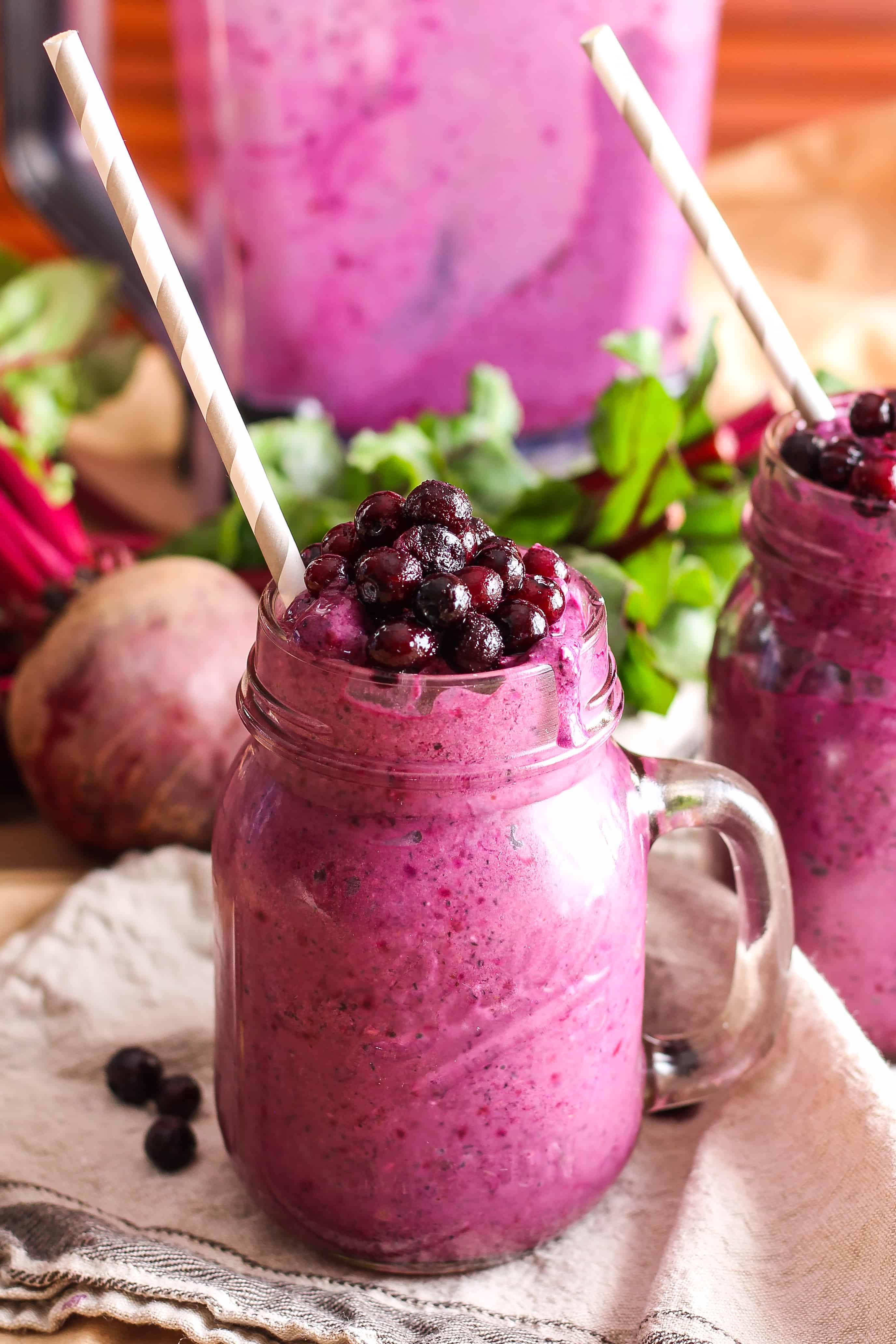 This healthy Wild Blueberry Beet Smoothie is a colorful and nutritious way to start your day with an extra serving of vegetables at breakfast! Dairy-free.