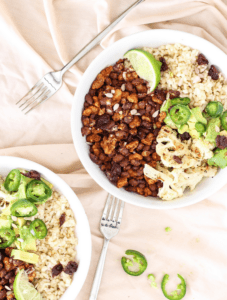 These flavorful walnut buddha bowls are made with black beans and delicious chili lime spices. Great for both packed lunches and quick weeknight dinners!