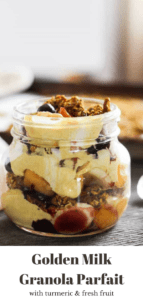 golden milk granola yogurt parfait in a mason jar