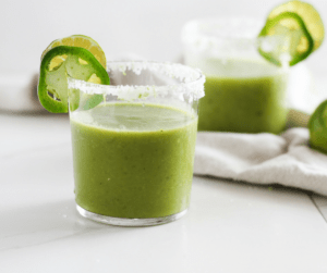 Cool off this summer with blended Mango Matcha Margaritas! Can be made as a cocktail or mocktail. Healthy and delicious green tea recipe!