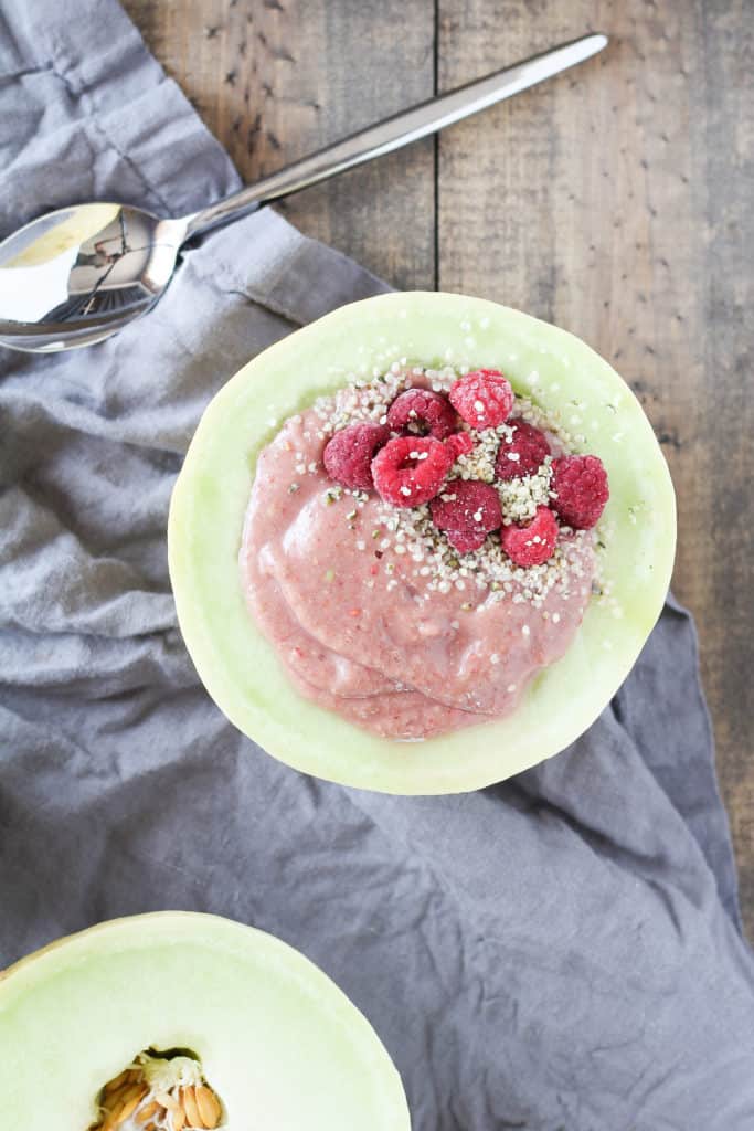 Start your day with a creamy and delicious dairy-free probiotic smoothie! This Coconut Melon Avocado Smoothie Bowl is vegan and great for gut health!