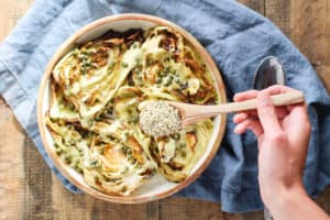 This Vegan Caesar Salad recipe with roasted cabbage is a warm and comforting twist on the supper club classic. It's good enough to eat with your hands!