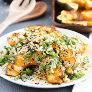 Roasted acorn squash makes this simple, whole-grain barley salad nutritious and holiday-ready. This beautiful dish is a great way to feature fall produce!