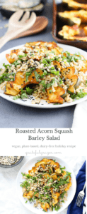 Roasted acorn squash makes this simple, whole-grain barley salad nutritious and holiday-ready. This beautiful dish is a great way to feature fall produce!