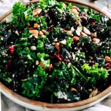 Kale salad with cranberries and almonds.