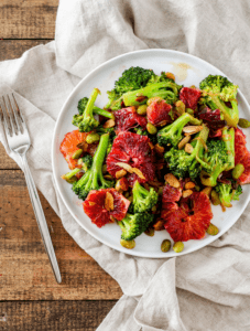 Broccoli stir fry is quick, easy, and oh so delicious with blood oranges! This vegetarian dinner is perfect for winter.
