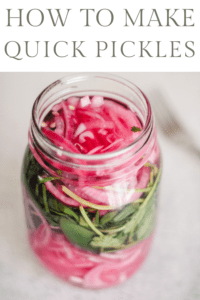 Quick Pickled Red Onions in a jar with text that reads, "How to Make Quick Pickles."