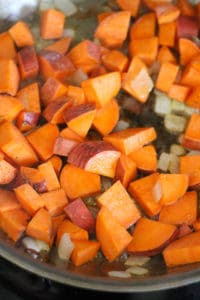 Sweet potatoes in frypan.