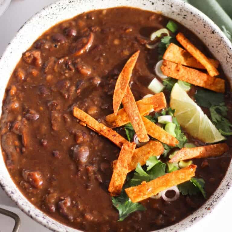 Vegetarian black bean soup prepared in an Instant Pot.