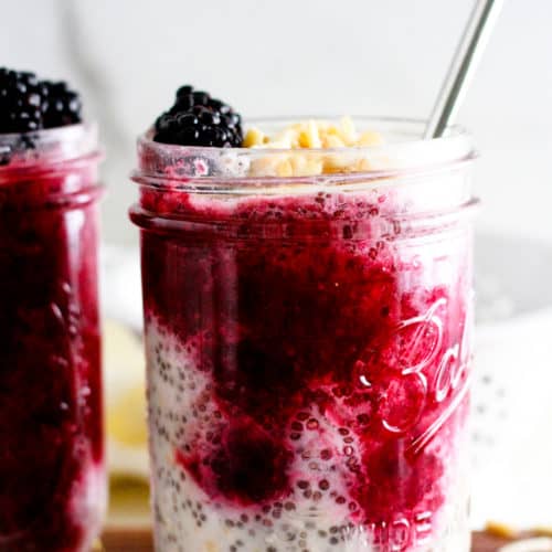 Blackberry Overnight Oats in a mason jar.