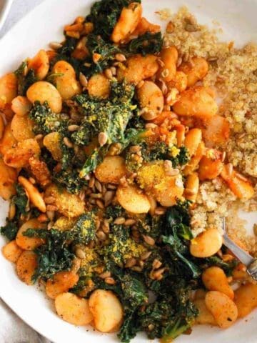 Butter beans (lima beans) with kale served over quinoa.