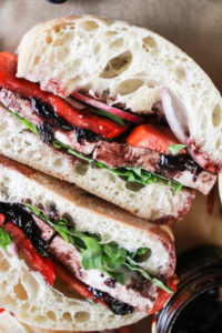 Close up image of Tomato Mozzarella Sandwich.