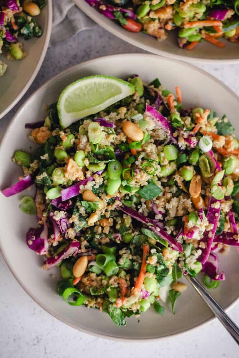 Easy Crunchy Edamame Salad with Quinoa and Thai Dressing