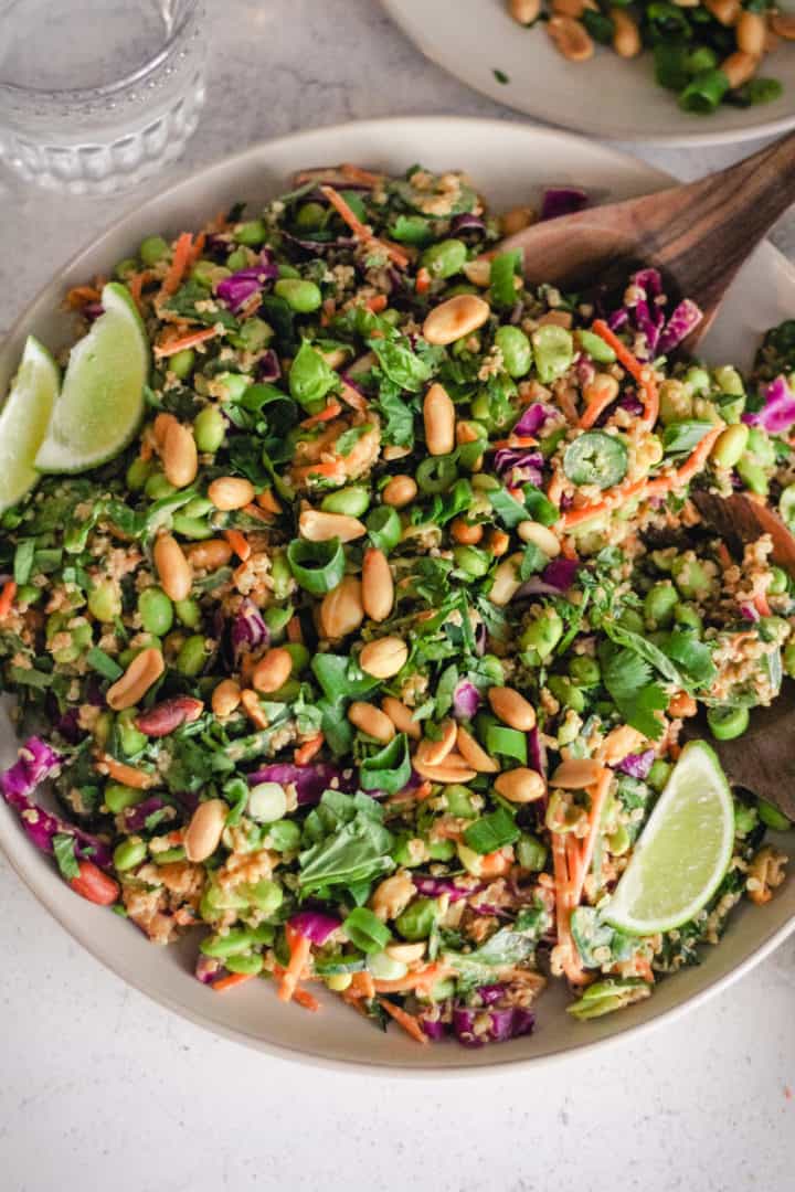 Easy Crunchy Edamame Salad with Quinoa and Thai Dressing