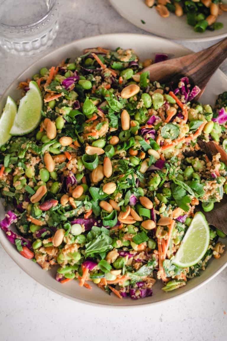 Easy Crunchy Edamame Salad with Quinoa and Thai Dressing