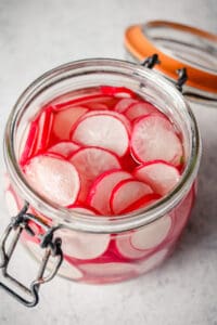 Pickled radishes before they soak overnight in the brine.