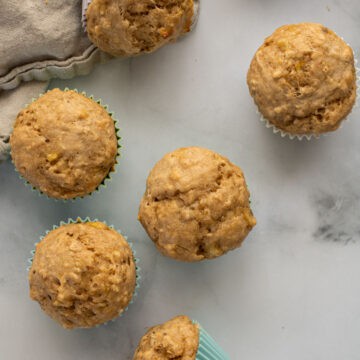 Healthy banana muffins with oats and whole wheat flour.
