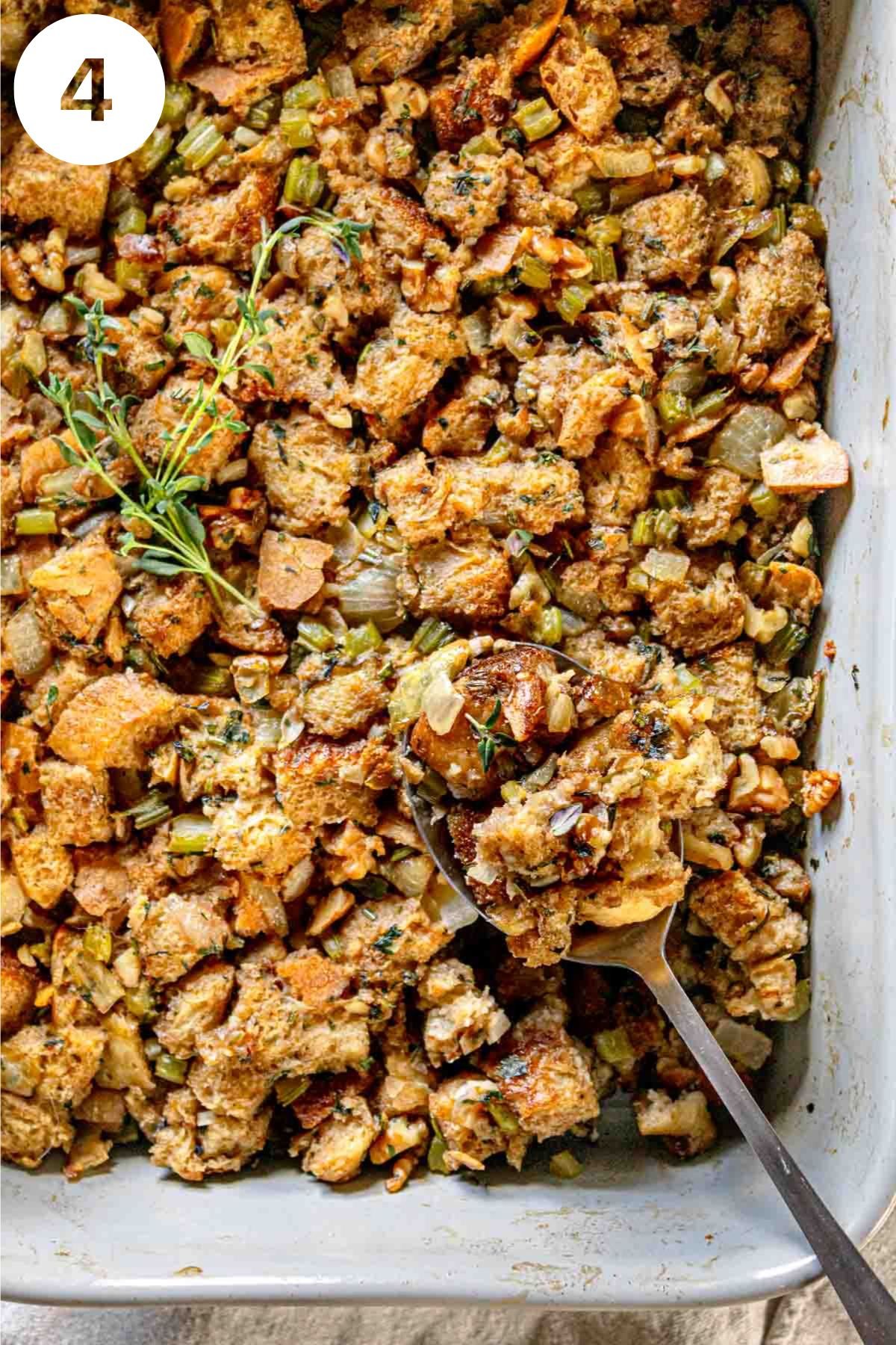 Vegetarian stuffing in a baking dish, labeled "4."