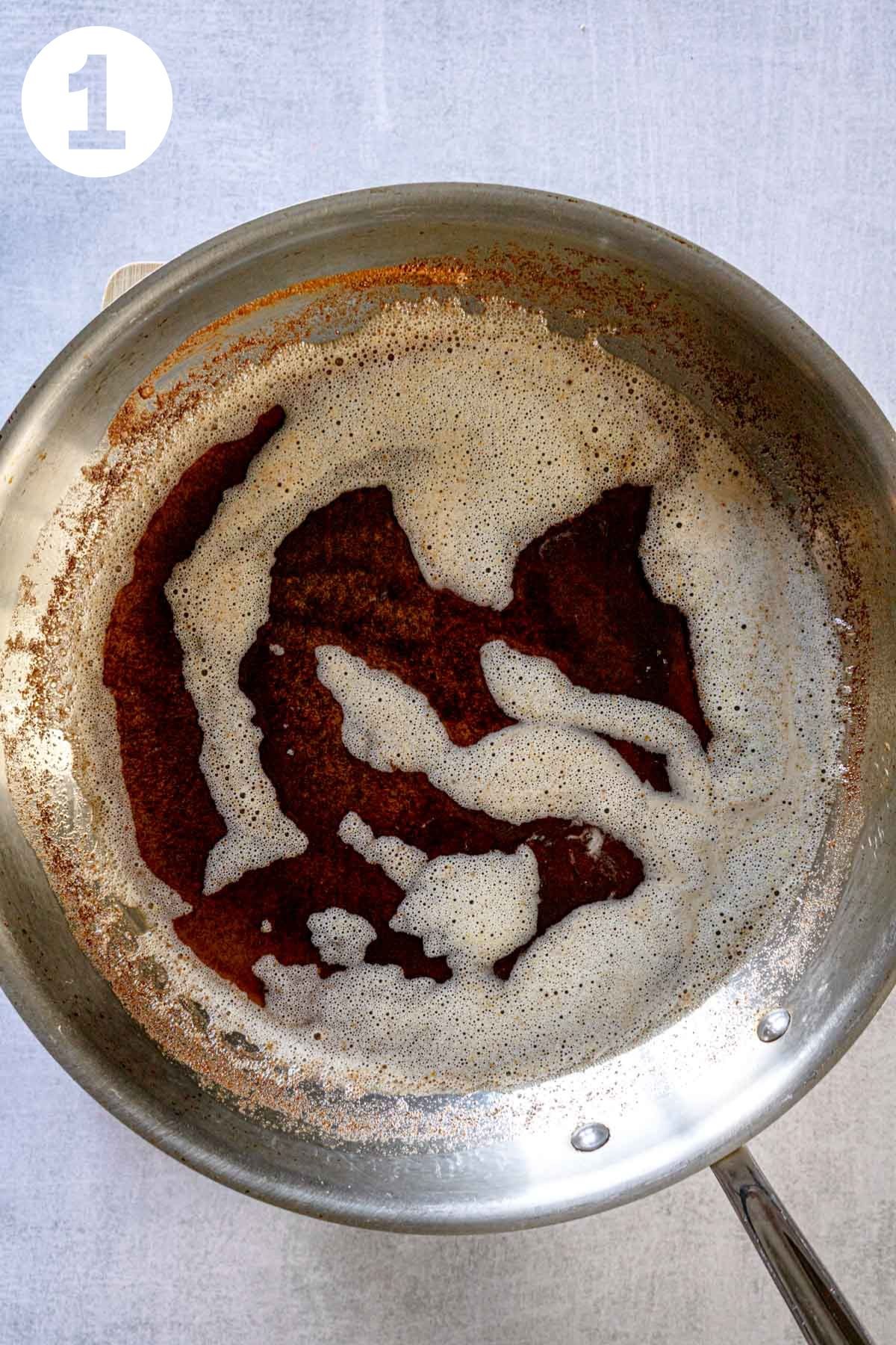 Brown butter in a skillet, labeled "1."