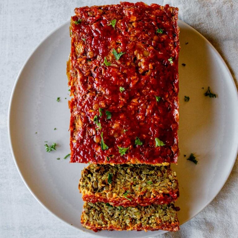 Serving a vegetarian lentil loaf.