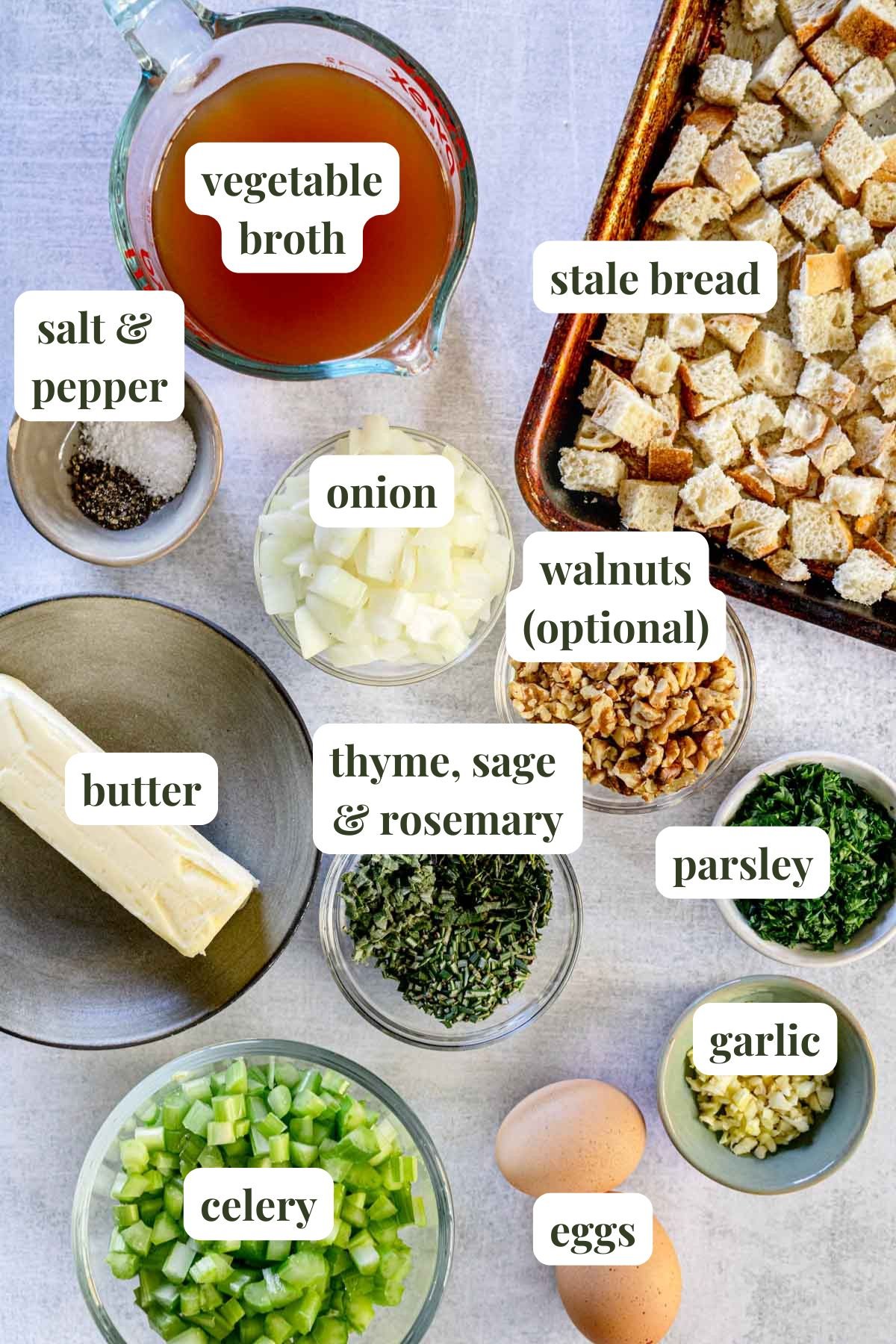 Ingredients to make vegetarian stuffing.
