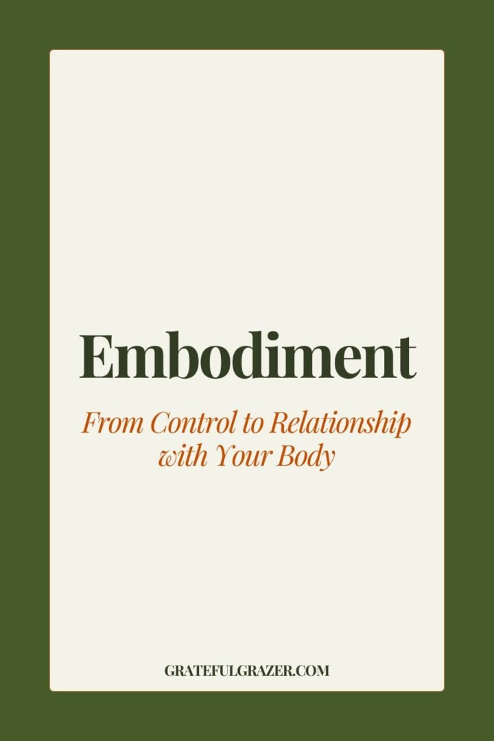 Text reads, "Embodiment: From Control to Relationship with Your Body - GratefulGrazer.com"