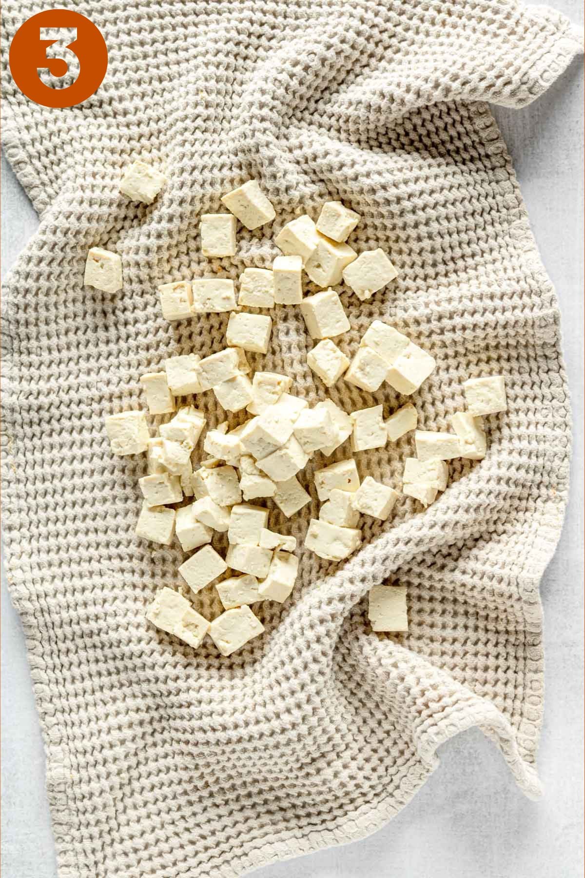 Drying the tofu, labeled 3.