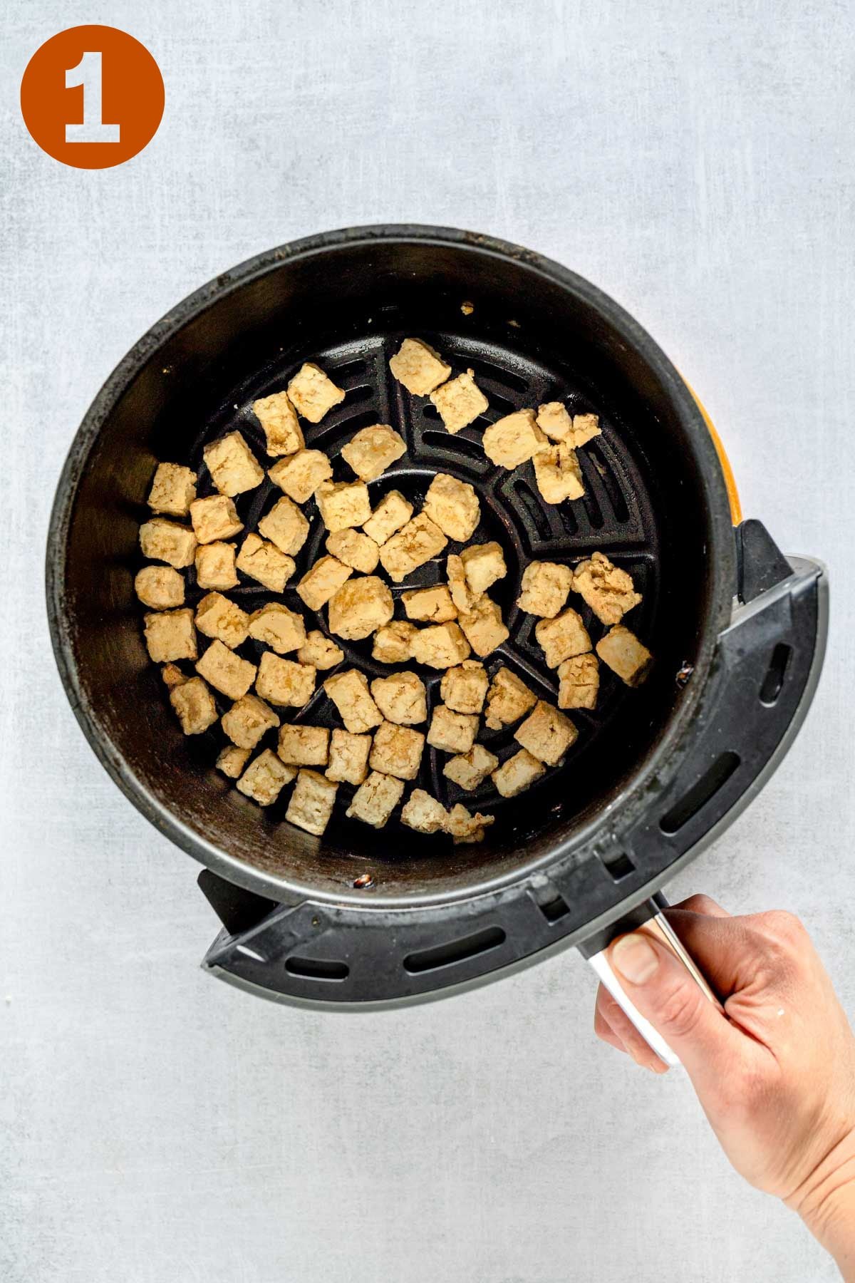 Crispy tofu in the air fryer, labeled 1.