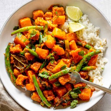 Thai red curry served with rice