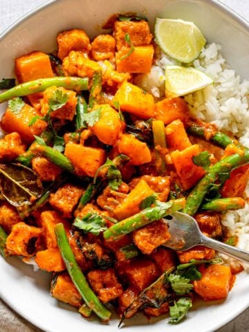 Thai red curry served with rice