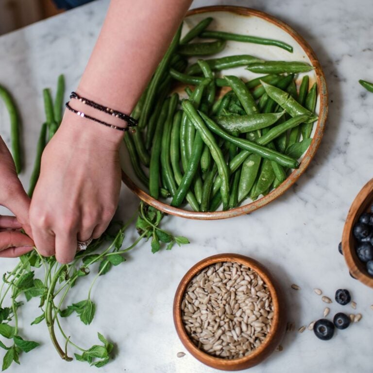 Prepping green beans.